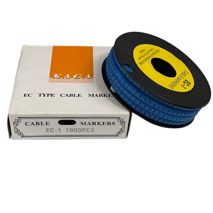 Grippes Cable Marker Blue - Y on a spool with the packaging for organized cable management