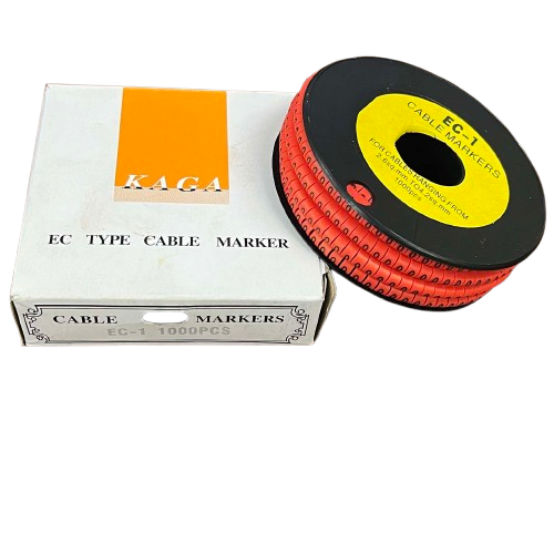 Grippes Cable Marker Red - O on a roll with packaging, ideal for organizing cables and wires