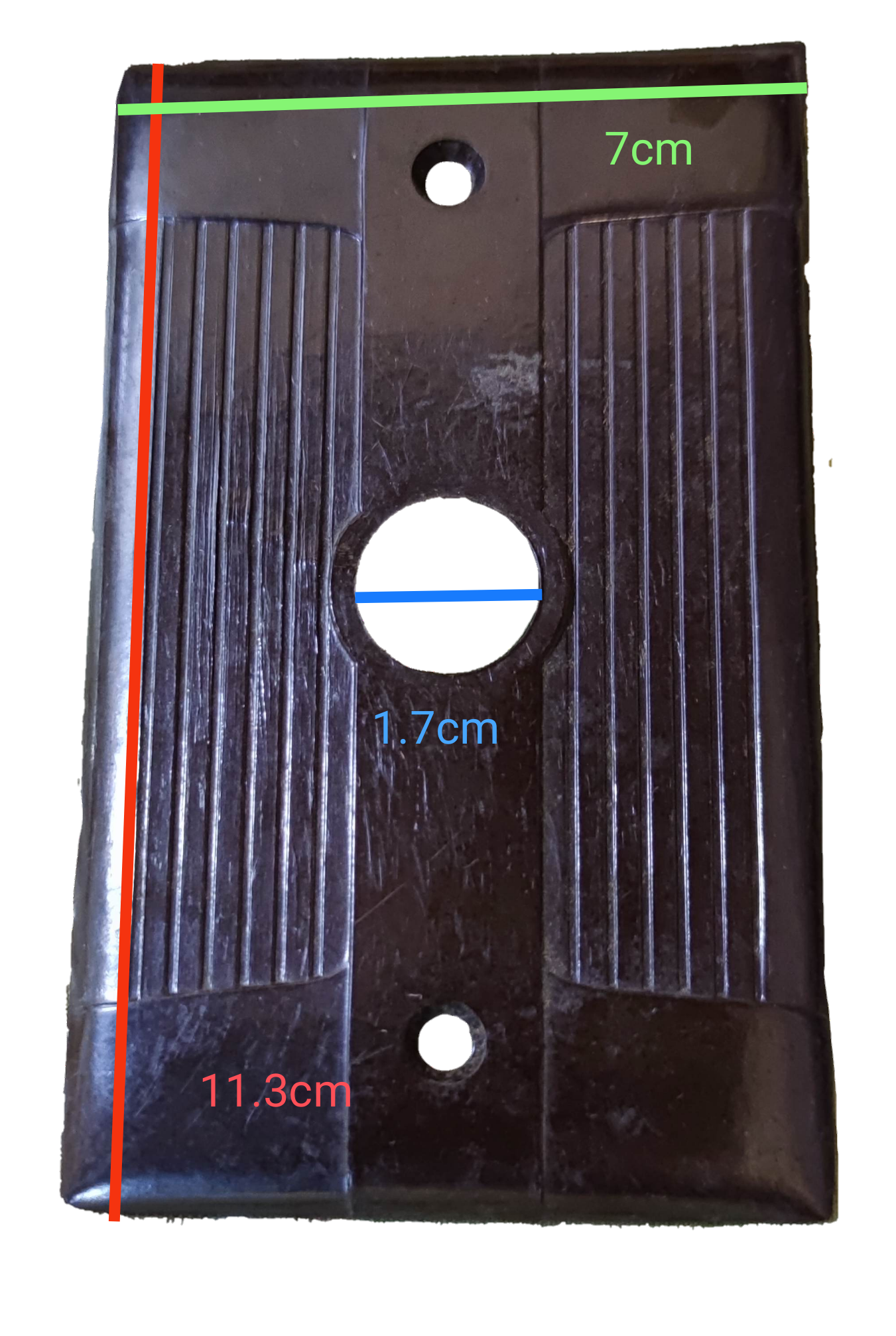 Electx Electrical Supply Cable Plate Cover Bakelite in dark brown with measurements for power points and switches