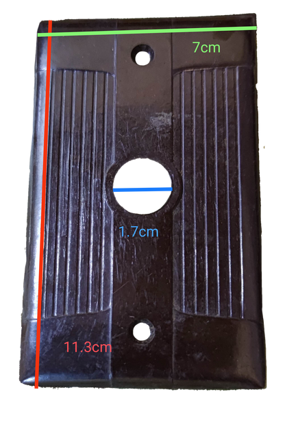 Electx Electrical Supply Cable Plate Cover Bakelite in dark brown with measurements for power points and switches