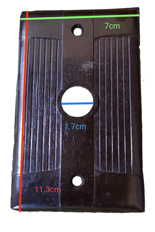 Electx Electrical Supply Cable Plate Cover Bakelite in dark brown with measurements for power points and switches