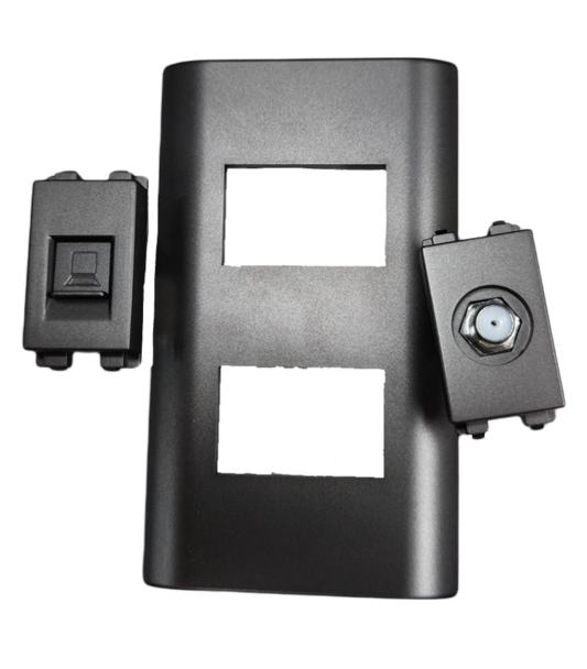 Royu Cable TV Socket and Telephone Modular Jack with black faceplate for power points and switches