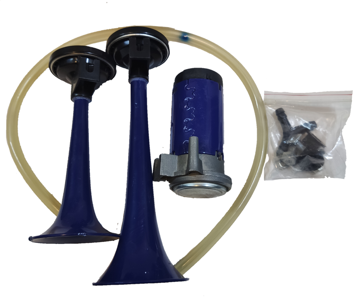 Electx Electrical Supply 12V air horn for vehicles with dual blue trumpets and compressor kit