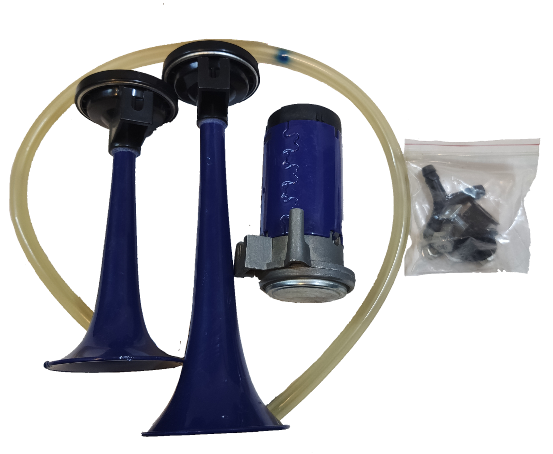Electx Electrical Supply 12V air horn for vehicles with dual blue trumpets and compressor kit