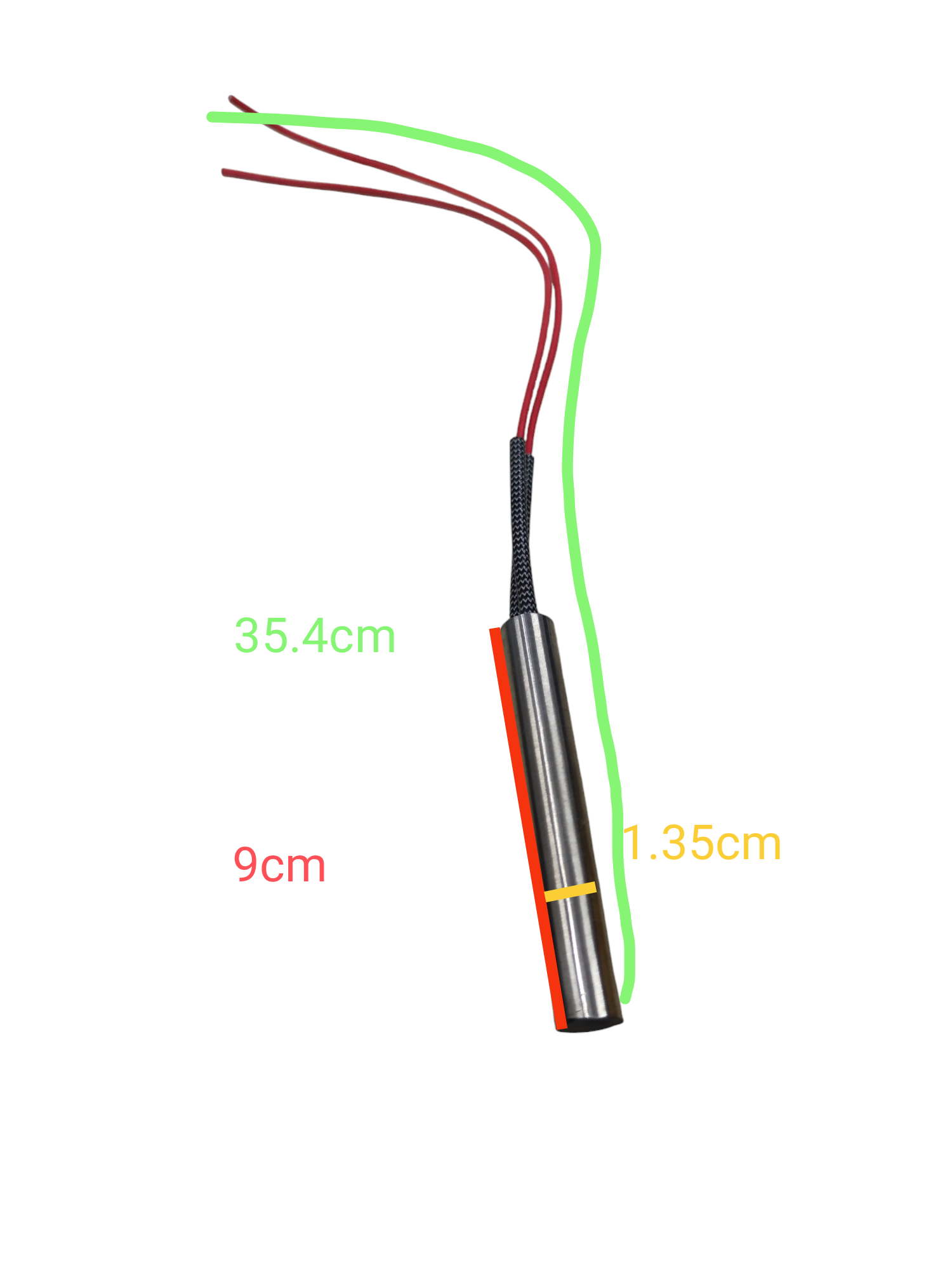Local electric heater with Cartilage Heating Element measuring 9cm by 1.35cm and 35.4cm wire length