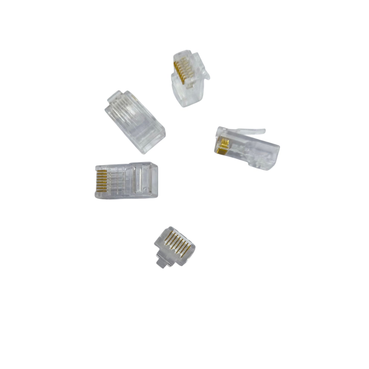 AMP CAT 6E RJ45 plug connector set with clear casing for secure network connections