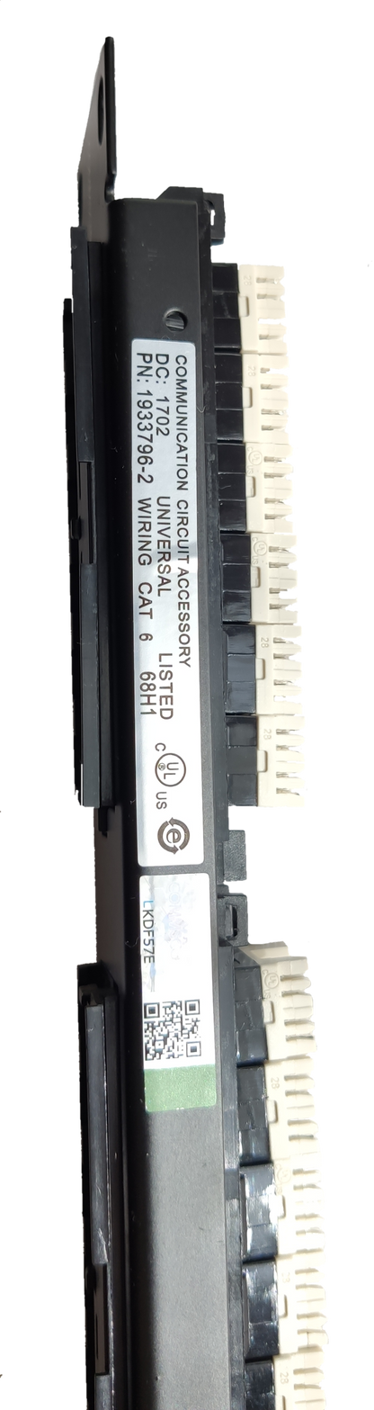 AMP network access point module detailed view of cat6 24 port patch panel connections