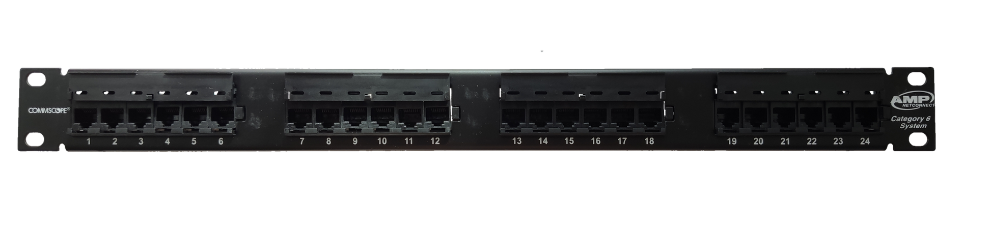 AMP cat6 24 port patch panel black network access point with numbered ports