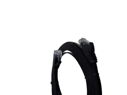Black Ethernet cable with RJ45 connectors, contrasting with the CAT6 patch cable white keyword
