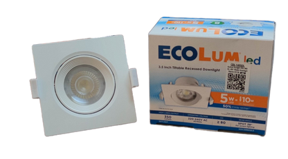 Ecolum 5W LED Tiltable Recessed Downlight Daylight 6500K 220V 3.5 Inches Tiltable Recessed