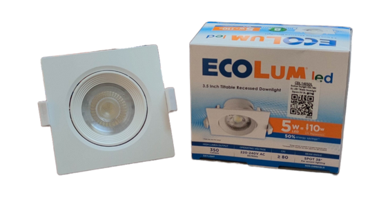 Ecolum 5W LED Tiltable Recessed Downlight Daylight 6500K 220V 3.5 Inches Tiltable Recessed