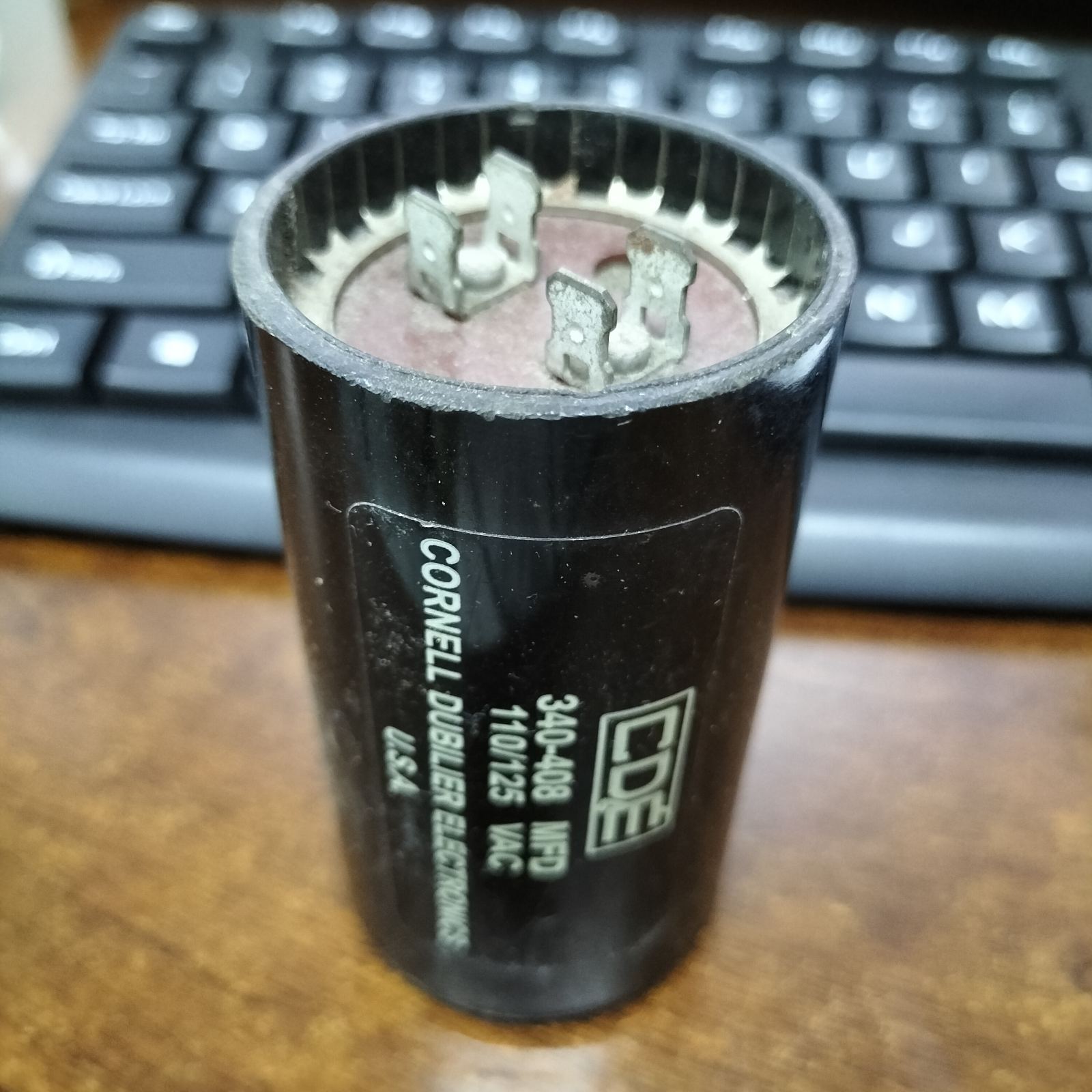 CDE Motor Starting Capacitor 340-408MFD for electrical circuitry with durable exterior