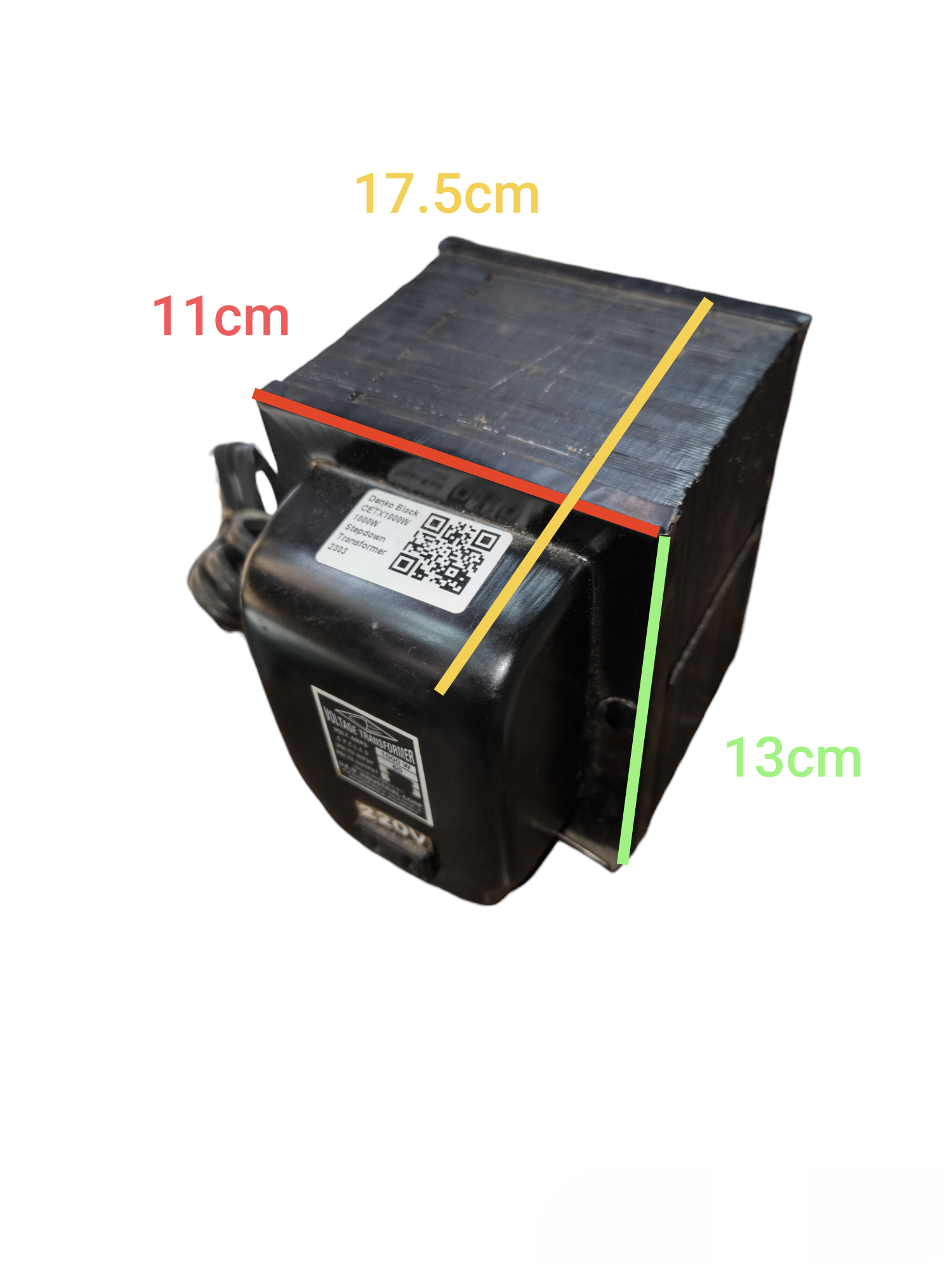 CE 1000W Step Up Transformer 110V to 220V with dimensions 17.5 by 11 by 13 centimeters for door chimes and bells