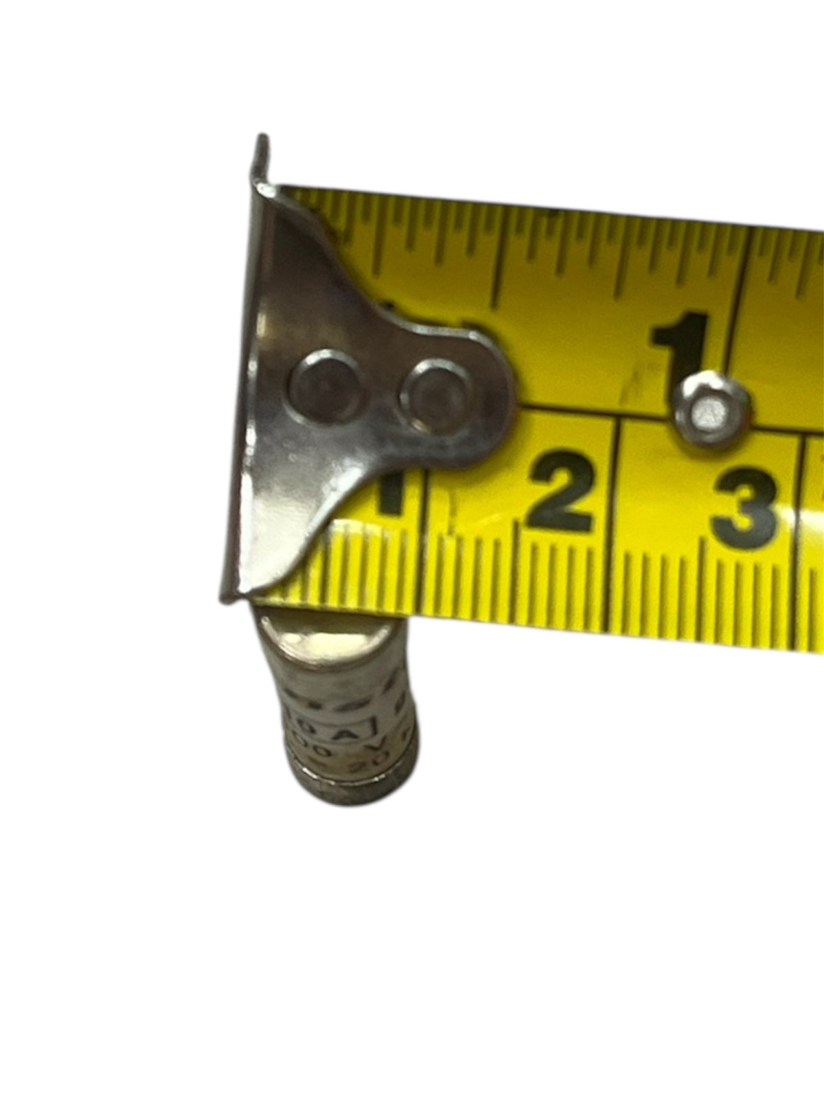 Ceramic Fuse 10A 400V 8x31mm electrical component placed next to a yellow measuring tape