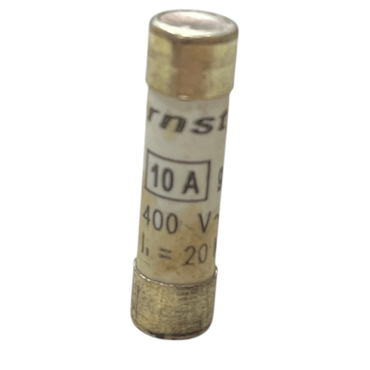 Ceramic Fuse 10A 400V 8x31mm electrical component with metal end caps for circuit protection