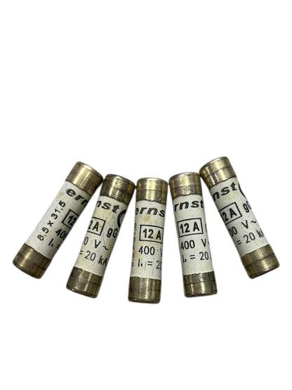 Ceramic Fuse 12A 400V 8x31mm electrical components with metal end caps for circuit protection