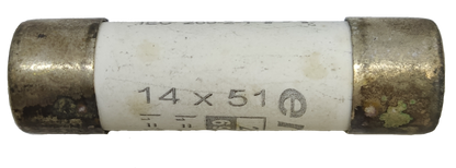 Ceramic Fuse 16A 14x51mm electrical component with metal end caps and white ceramic body