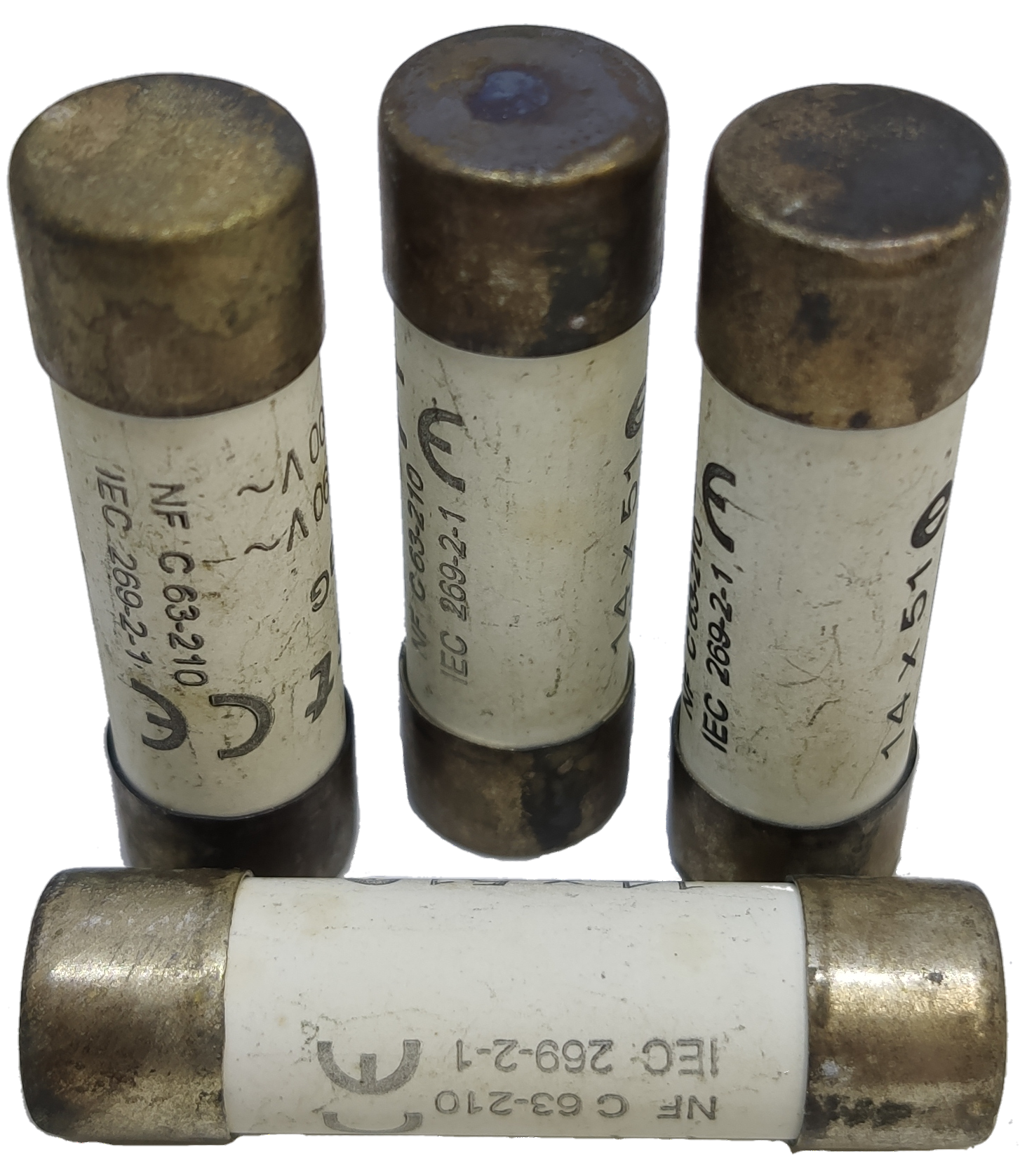 Ceramic Fuse 16A 14x51mm electrical components with metal end caps used in circuitry parts