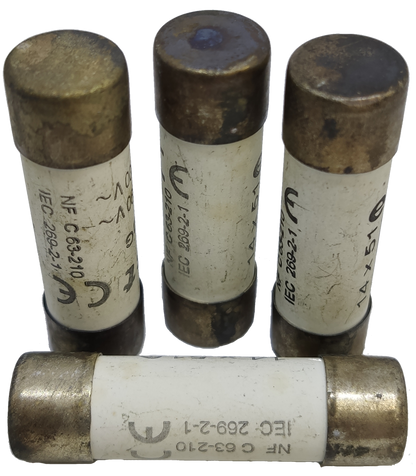 Ceramic Fuse 16A 14x51mm electrical components with metal end caps used in circuitry parts