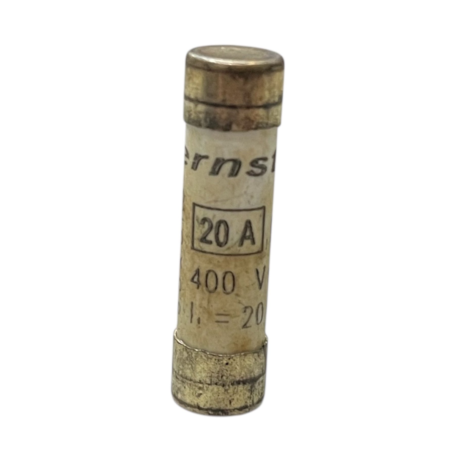 Ceramic Fuse 20A 400v 8x31mm electrical component with metal ends for circuit protection