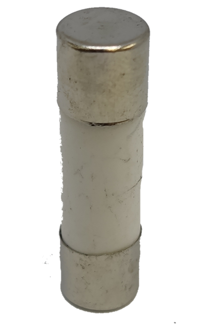 Ceramic Fuse 6A 500V 10x38mm with metal caps and white ceramic body for electrical circuitry