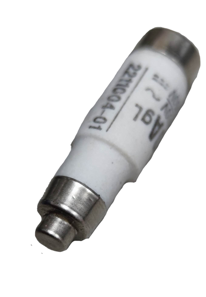 Ceramic Fuse D01 10A 400V electrical component with metal end caps for circuit protection