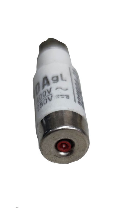 Ceramic Fuse D01 10A 400V electrical component with metal end cap for circuit protection