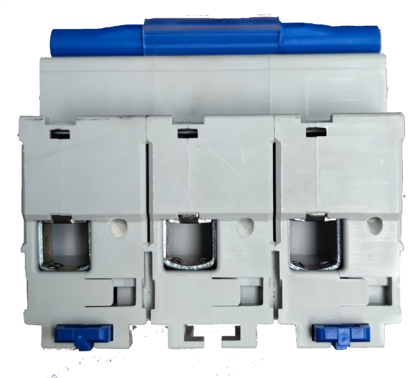 Chint 125A 3Pole Miniature Circuit Breaker 220V with white body and blue switches for electrical protection