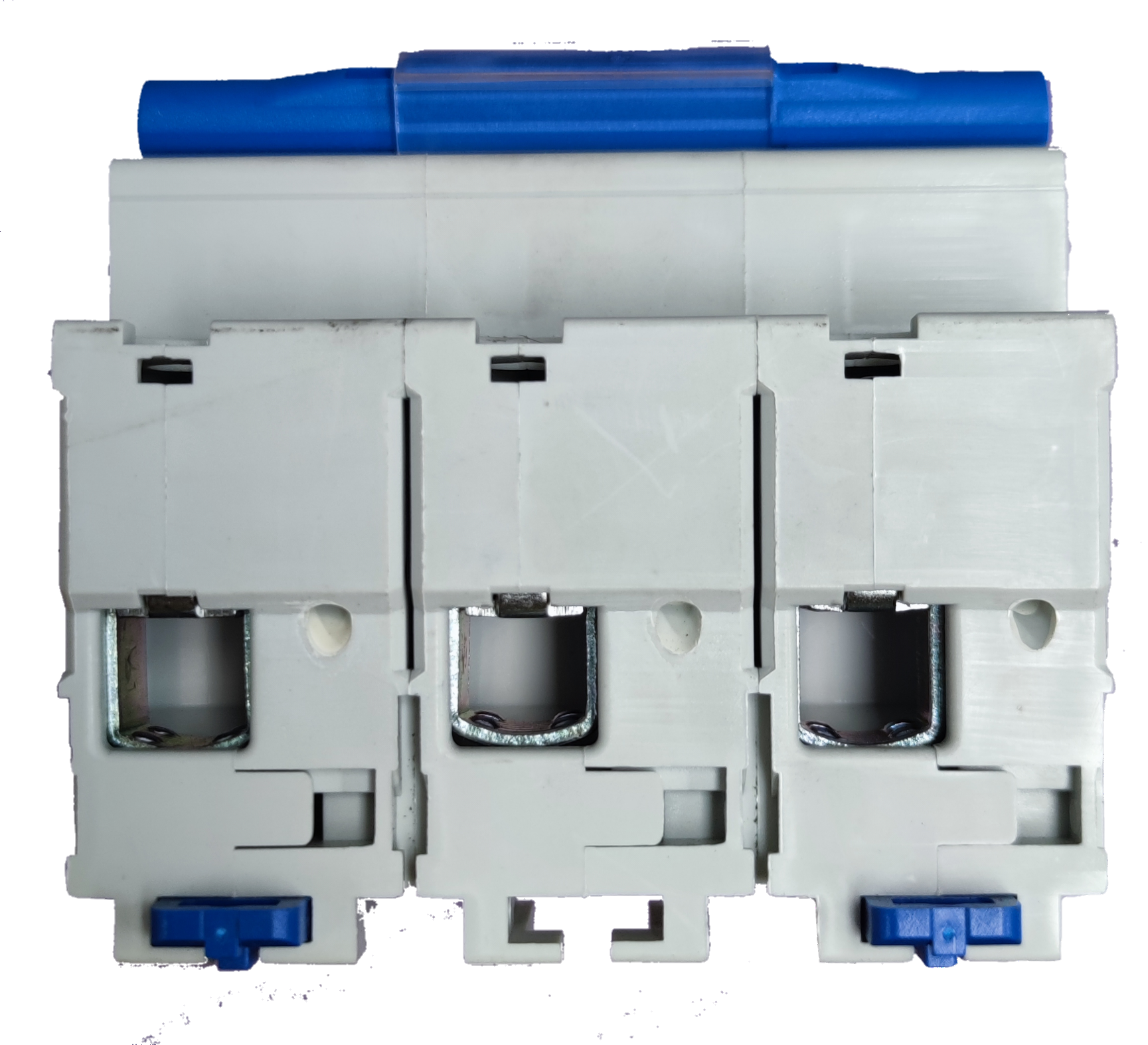 Chint 125A 3Pole Miniature Circuit Breaker 220V with white body and blue switches for electrical protection