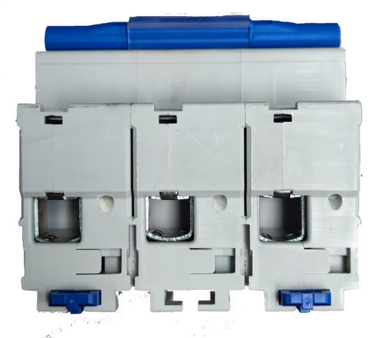Chint 125A 3Pole Miniature Circuit Breaker 220V with white body and blue switches for electrical protection