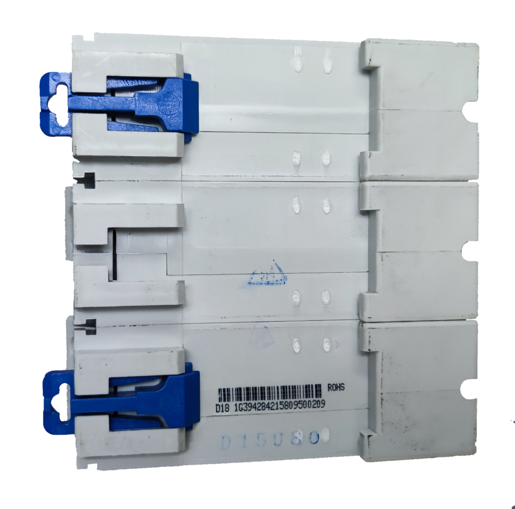 Chint 125A 3Pole Miniature Circuit Breaker 220V in white with blue locking clips for electrical protection