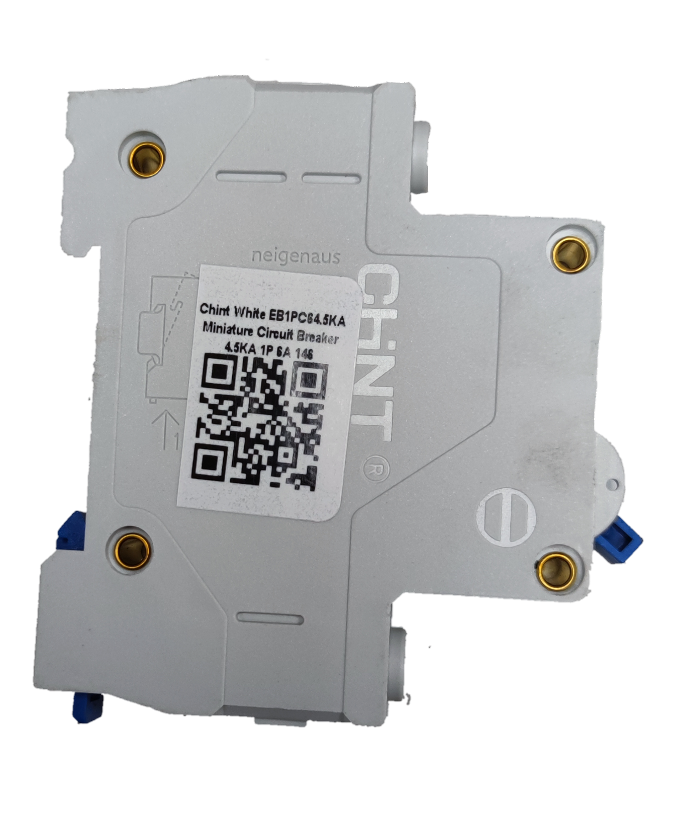 Chint 16A miniature circuit breaker in white with single pole design and QR code label