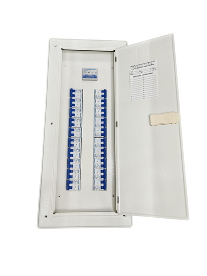 Chint 2 pole panel board electrical distribution panel with circuit breakers and open door