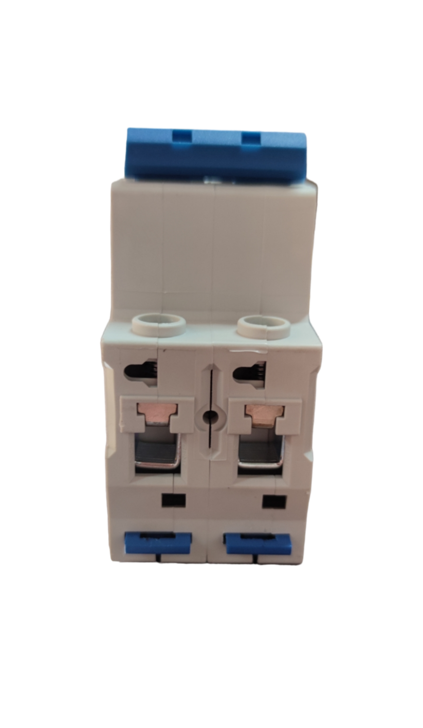 Chint 20A 2 pole 220V circuit breaker electrical component with white body and blue switch