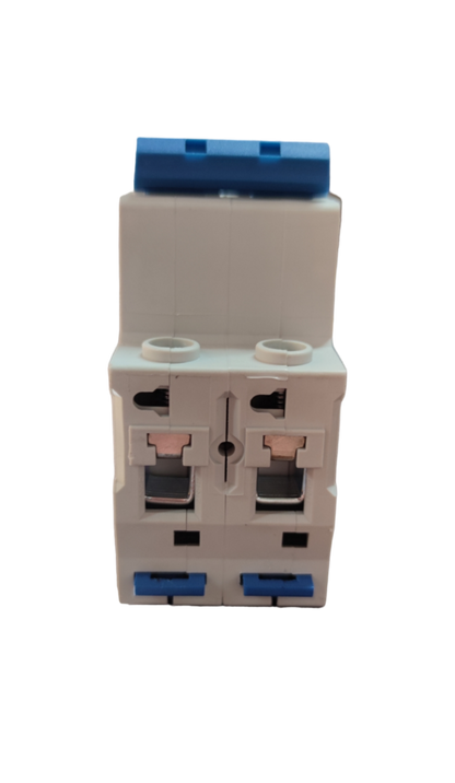 Chint 20A 2 pole 220V circuit breaker electrical component with white body and blue switch