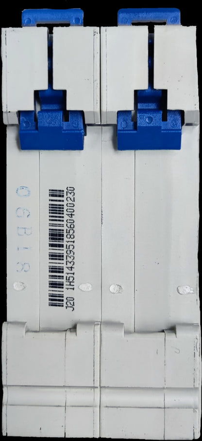 CHINT 25A 2 pole miniature circuit breaker in white with blue switches for electrical protection
