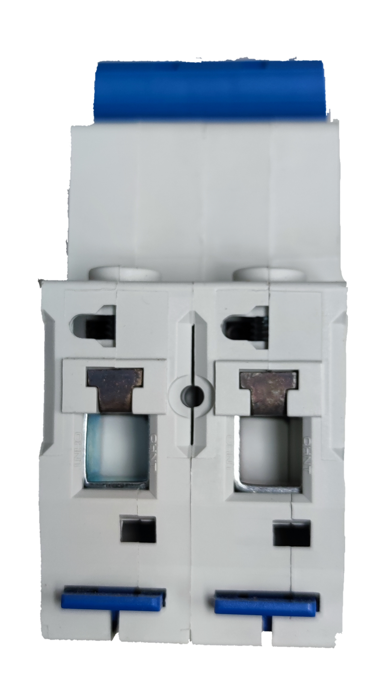 CHINT 25A 2 pole miniature circuit breaker electrical component with white body and blue toggle switches