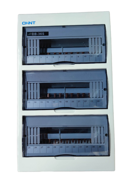 Chint 36 ways panel board for MCB with clear protective covers and white casing