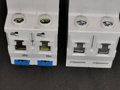 Chint 50A 2 pole circuit breaker in white with metal screw terminals for electrical protection