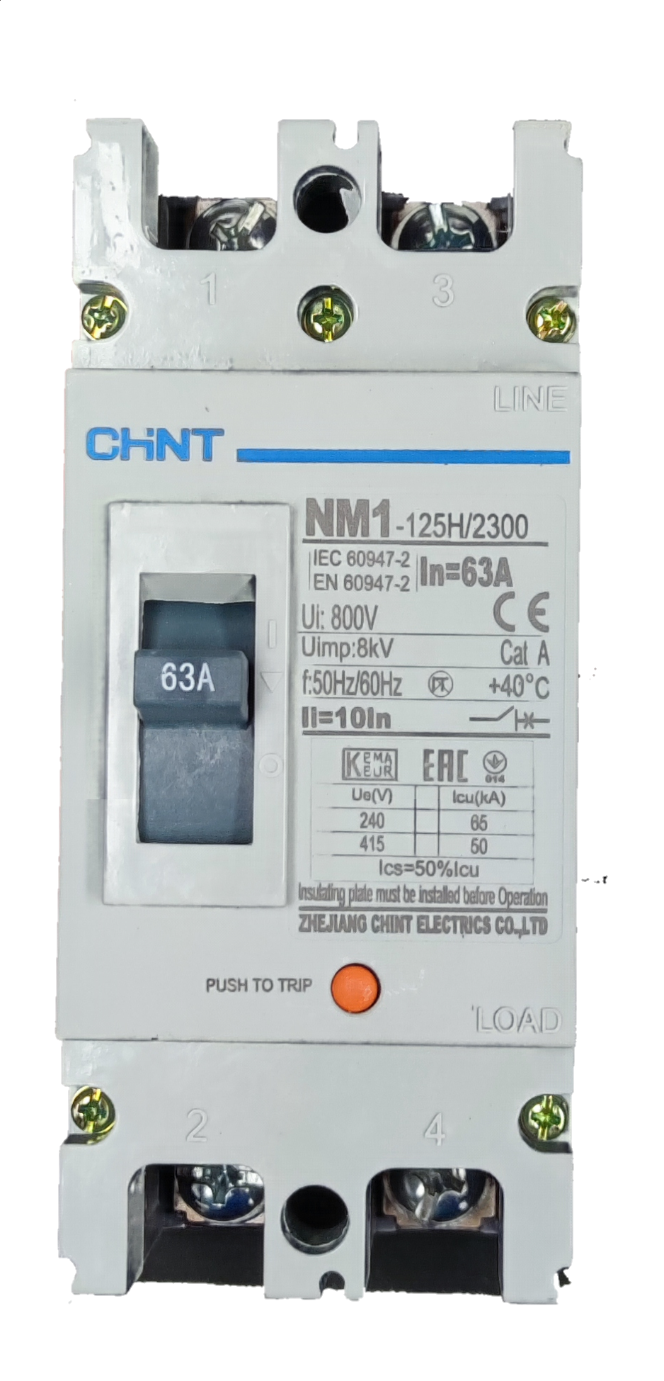 Chint 63A industrial circuit breaker NM1-125H model for high voltage electrical protection