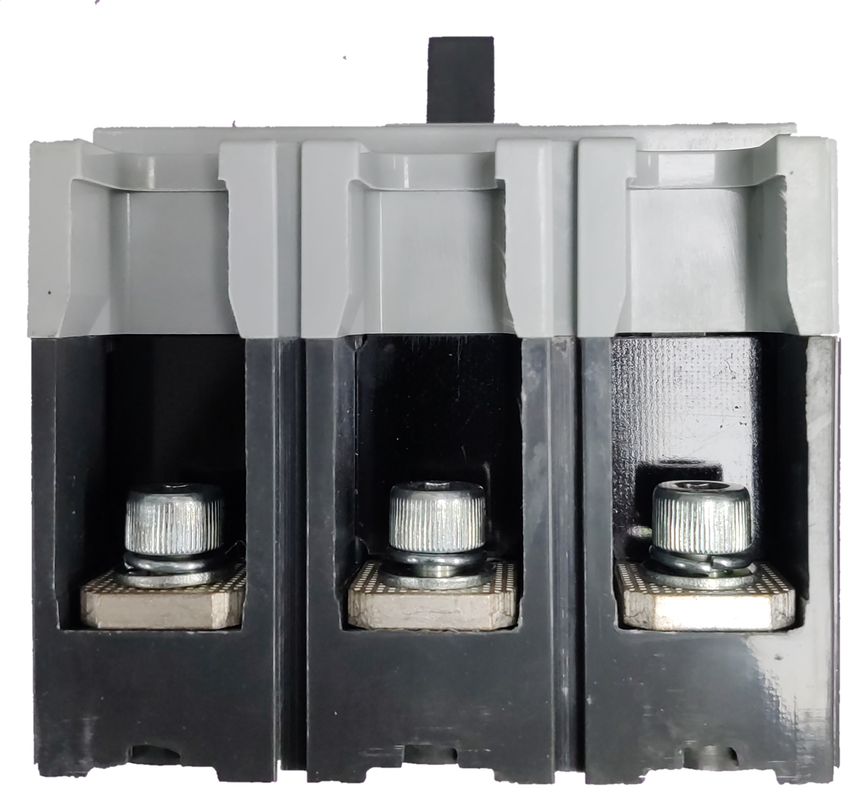 Chint 80A 3 Pole Industrial Circuit Breaker 3 Phase with black and gray casing and metal connectors