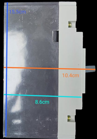 Chint 80A industrial circuit breaker with metal and white plastic casing showing side profile and dimensions