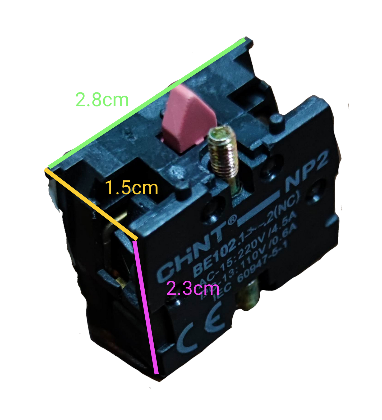 Chint auxiliary contact block NC switch with compact black design and red actuator