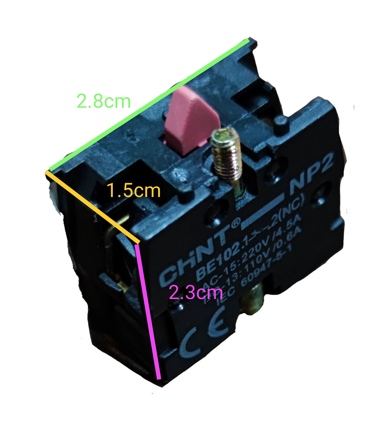 Chint auxiliary contact block NC switch with compact black design and red actuator