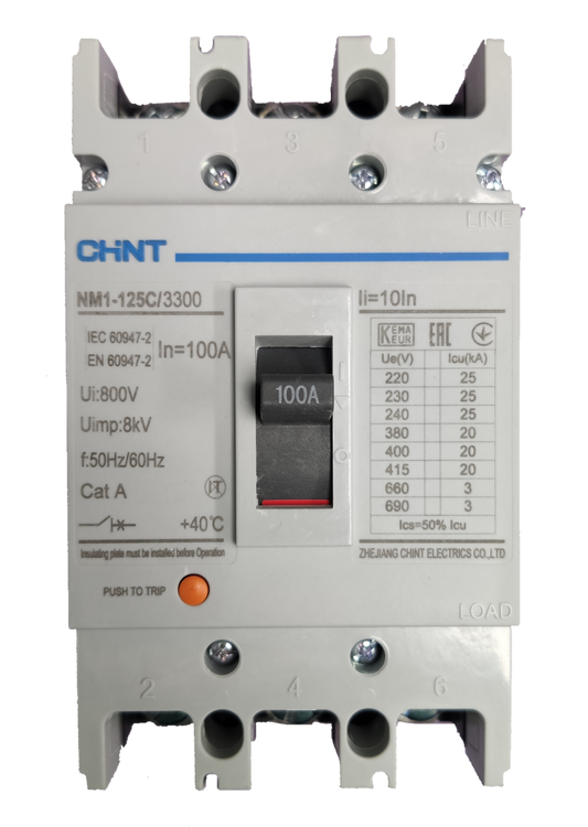 Chint Breaker 3 Phase 20 KAIC MCCB electrical circuit breaker with 100 amp rating