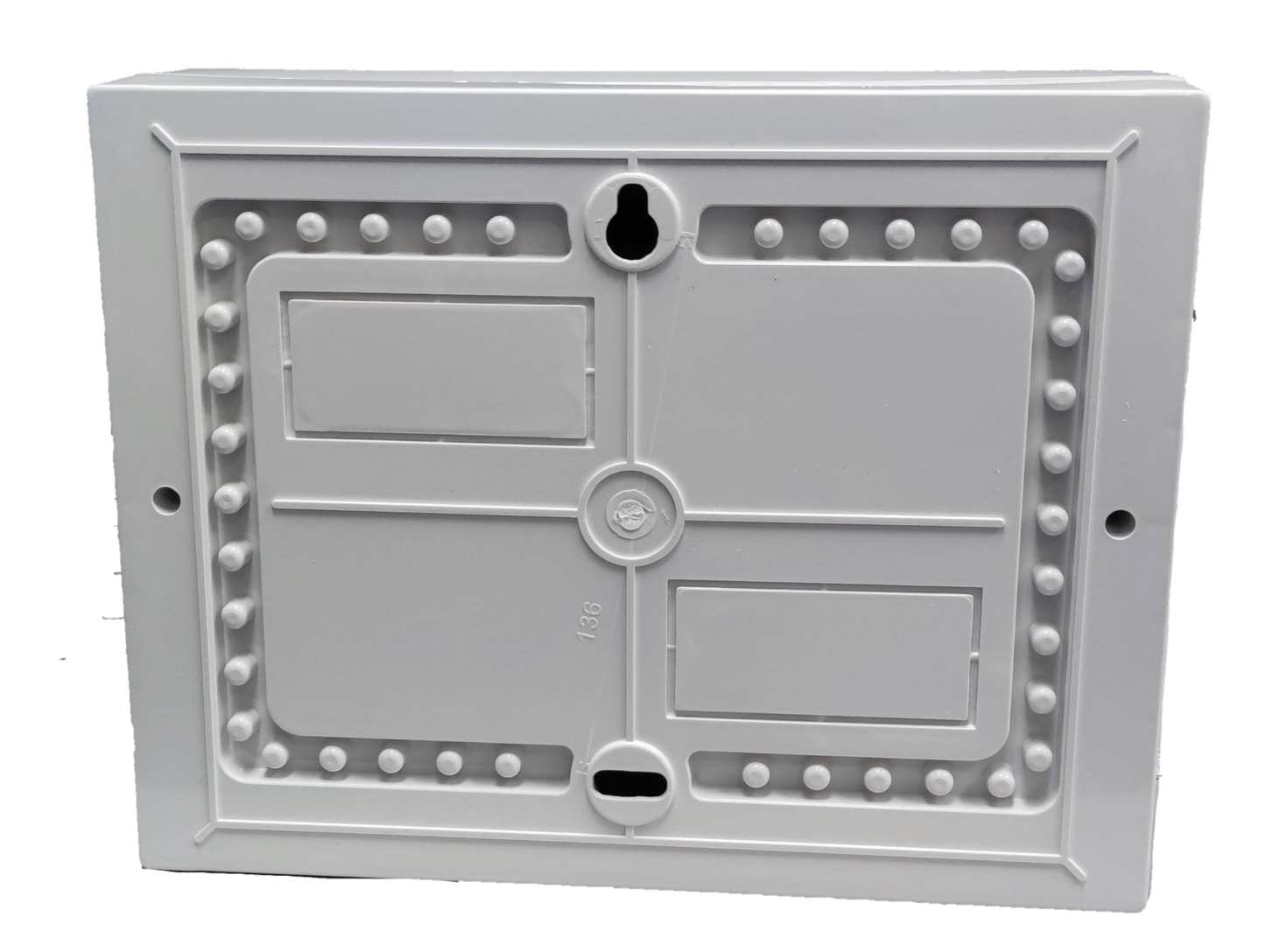 Chint 12 Ways Distribution Box white plastic panel with knockout slots mounting holes and screw bosses