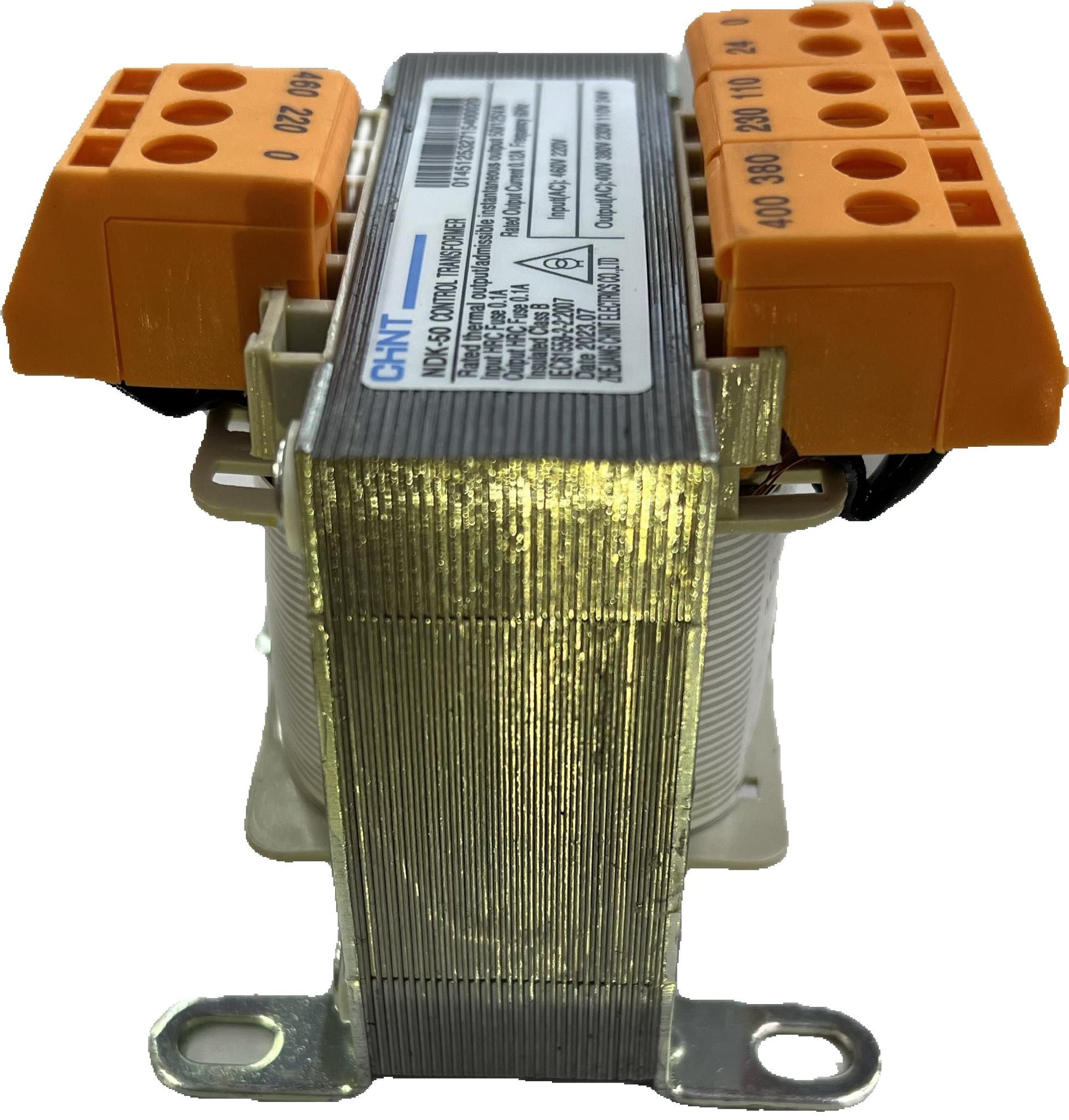 Chint Control Transformer 50VA NDK-50 with metal core and orange terminal blocks for door chimes and bells