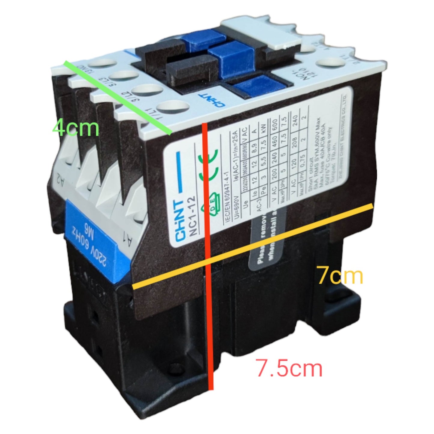 Chint Magnetic Contactor 12A Coil Voltage 220V 3 NO + 1 NC NC1-1201