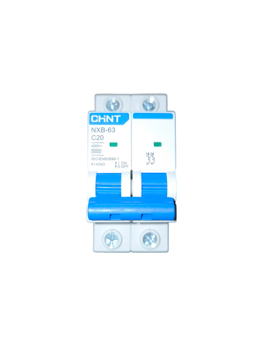 Chint Miniature Circuit Breaker 6KAIC 220V NXB63 C20 double pole blue white DIN rail mount