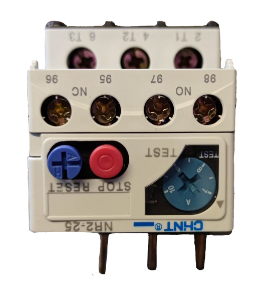 Chint Overload Relay NR2-25 with adjustable buttons and test features for electrical circuit protection